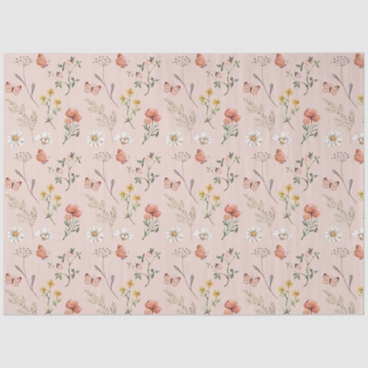 Blush Pink Wildflower Tissuepapier (Voorkant)