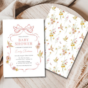 Blush Pink Wildflower Vogels Boog Meisje Baby show Kaart