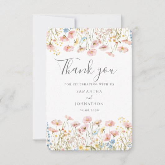 Blush Pink Wildflower Wedding Flat Dank u kaart (Voorkant)