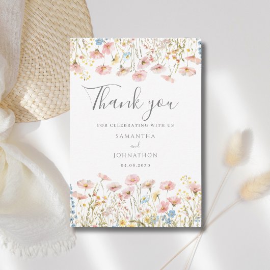 Blush Pink Wildflower Wedding Flat Dank u kaart