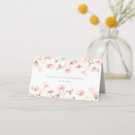 Blush Pink Wildflower Wedding Gevouwen Plaats Kaar Plaatskaartje (Achterkant)