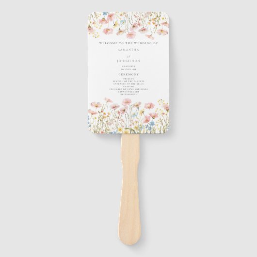 Blush Pink Wildflower Wedding Program Hand Fan Handwaaier (Voorkant)