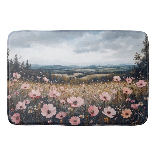 Blush Pink Wildflowers Landschap Badmat (Voorkant)