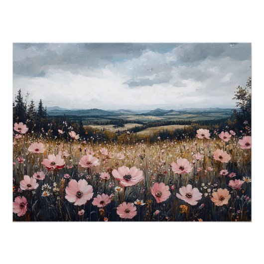 Blush Pink Wildflowers Landschap Perfect Poster (Voorkant)