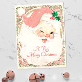  Blush Pink Winking Santa Claus Kerstmis Feestdagenkaart
