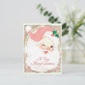 Blush Pink Winking Santa Claus Kerstmis Feestdagenkaart (Staand voorkant)