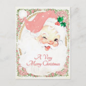 Blush Pink Winking Santa Claus Kerstmis Feestdagenkaart (Voorkant)