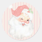 Blush Pink  Winking Santa Claus Kerstmis Ronde Sticker (Voorkant)