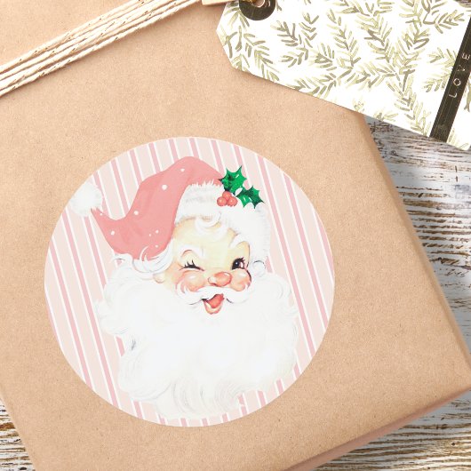 Blush Pink  Winking Santa Claus Kerstmis Ronde Sticker