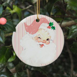 Blush Pink Winking Santa Kerstboom Keramisch Ornament