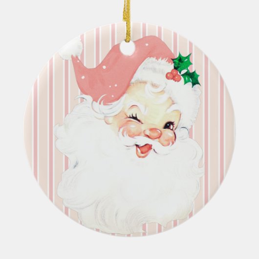 Blush Pink Winking Santa Kerstboom Keramisch Ornament (Achterkant)