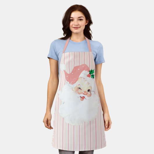 Blush Pink  Winking Santa Kerstgeschreeuw Schort (Gedragen)