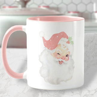Blush Pink Winking Santa Kerstmis Mok