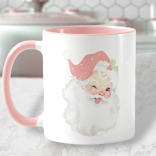 Blush Pink  Winking Santa Kerstmis Mok