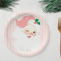 Blush Pink Winking Santa Kerstparty Papieren Bordje