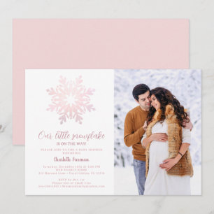 Blush Pink Winter Baby shower Foto Uitnodigen Kaart