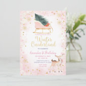 Blush Pink Winter Onederland Birthday Uitnodiging (Staand voorkant)