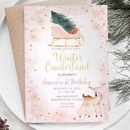 Blush Pink Winter Onederland Birthday Uitnodiging