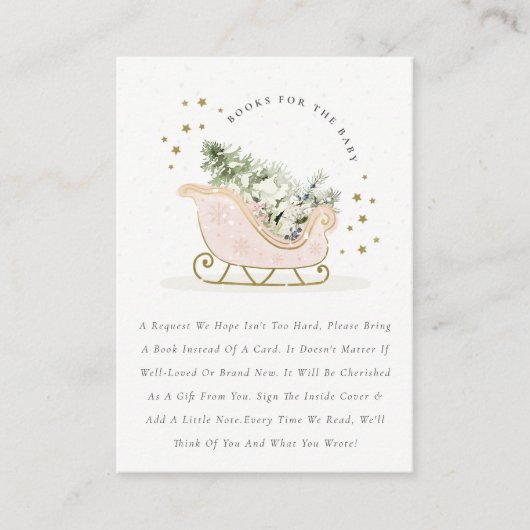Blush Pink Winter Sleigh Books for Baby shower Informatiekaartje (Voorkant)