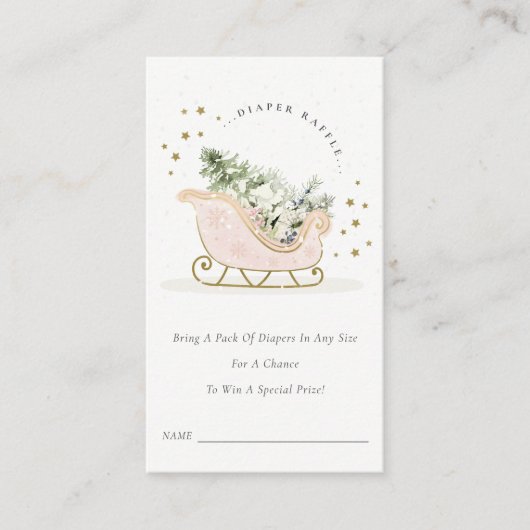 Blush Pink Winter Sleigh Diaper Baby shower Raffle Informatiekaartje (Voorkant)