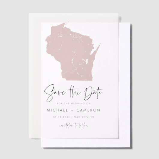 Blush Pink Wisconsin Kaart Minimalist Bewaar de da Vellum Uitnodigingen (Offset)