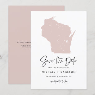 Blush Pink Wisconsin Map minimalistisch script bru Save The Date