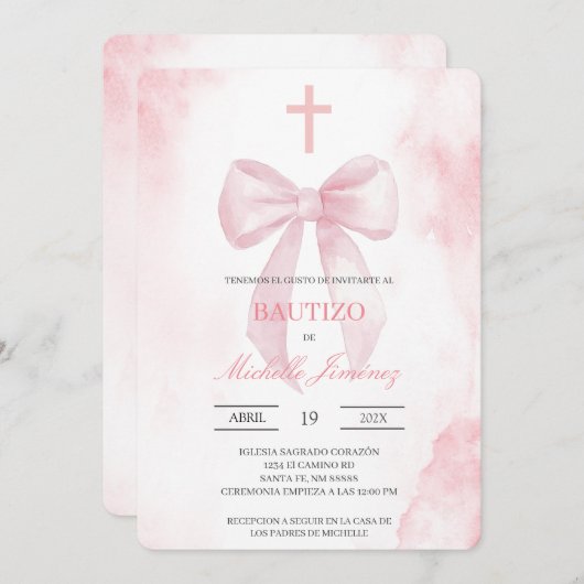 Blush pink with cross baptism  kaart (Voorkant / Achterkant)