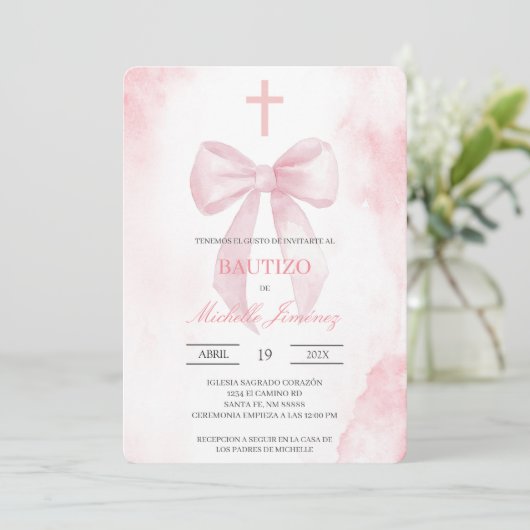 Blush pink with cross baptism  kaart (Staand voorkant)