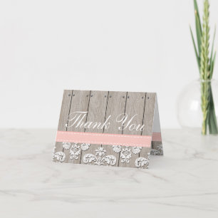 Blush Pink Wood Lace Rustic Hartelijk dank Bedankkaart