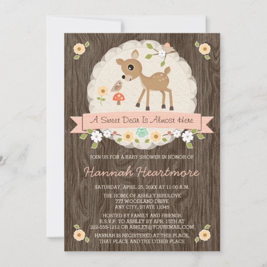 BLUSH PINK WOODLAND DEER BABY SHOWER KAART (Voorkant)