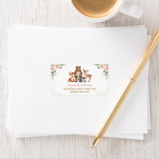 Blush Pink Woodland Dieren Bloemen Retouradres Etiket (Insitu)