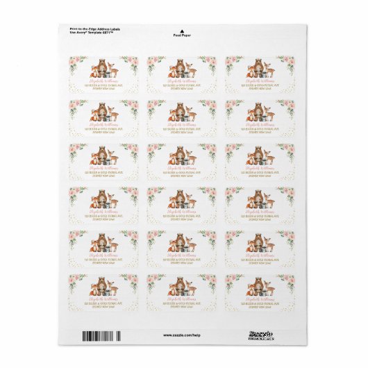 Blush Pink Woodland Dieren Bloemen Retouradres Etiket (Full Sheet)