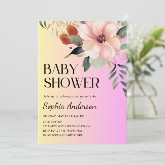 Blush Pink & Yellow Floral Baby Shower Invitation Kaart (Staand voorkant)