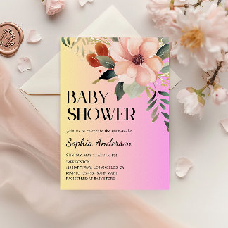 Blush Pink & Yellow Floral Baby Shower Invitation Kaart