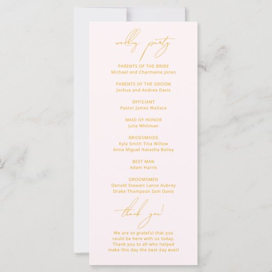Blush Pink & Yellow Modern Wedding Programs (Achterkant)