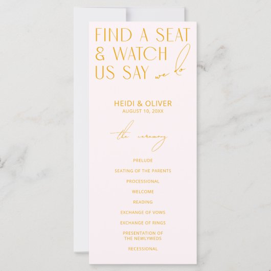 Blush Pink & Yellow Modern Wedding Programs (Voorkant)