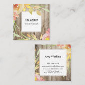 Blush Pink Yellow Waterverf Flowers Rustisch Hout Vierkante Visitekaartje (Voorkant / Achterkant)