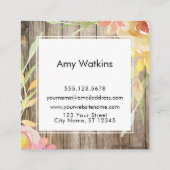 Blush Pink Yellow Waterverf Flowers Rustisch Hout Vierkante Visitekaartje (Achterkant)