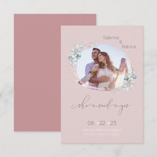 Blush Pink Ze zei ja foto Save The Date (Voorkant / Achterkant)