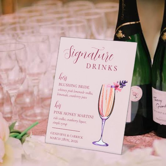 Blush Pink zijn & hers Signature Drink Wedding Reclamebord Met Voetstuk