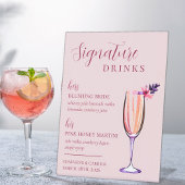Blush Pink zijn & hers Signature Drink Wedding Reclamebord Met Voetstuk