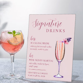 Blush Pink zijn & hers Signature Drink Wedding Reclamebord Met Voetstuk