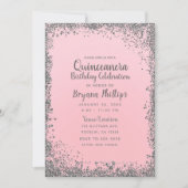Blush Pink & Zilver Glitter Crown Quinceañera 15 Kaart (Voorkant)