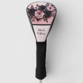 Blush Pink Zwart 3D Bloemen Monogram Golfheadcover (Voorkant)