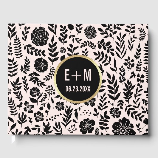 Blush Pink | Zwart | Gouden bruiloft Gastenboek (Voorkant)