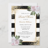 Blush Pink Zwart Wit Goud Bloemen Vrijgezellenfees Kaart (Voorkant)