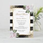 Blush Pink Zwart Wit Goud Bloemen Vrijgezellenfees Kaart (Staand voorkant)