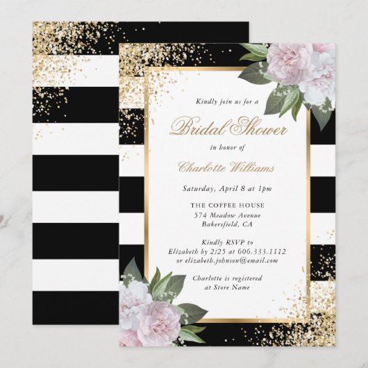 Blush Pink Zwart Wit Goud Bloemen Vrijgezellenfees Kaart (Voorkant / Achterkant)