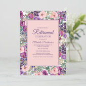 Blush Pinkse Paarse Floral Retirement Party Kaart (Staand voorkant)