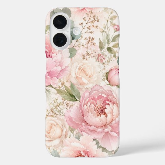 Blush Pioen Bloem iPhone 16 Pro Max Stevige Hoes (Achterkant)